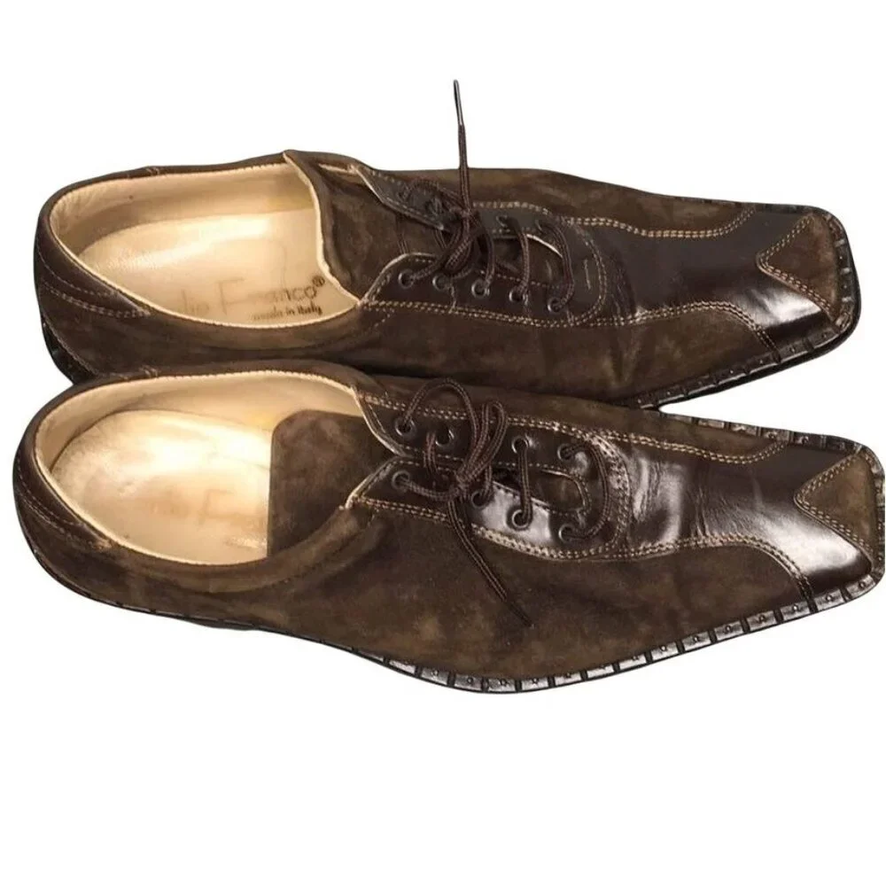 Mens Brown Suede & Leather Square Toe Lace-Up Dress Shoes Size 44